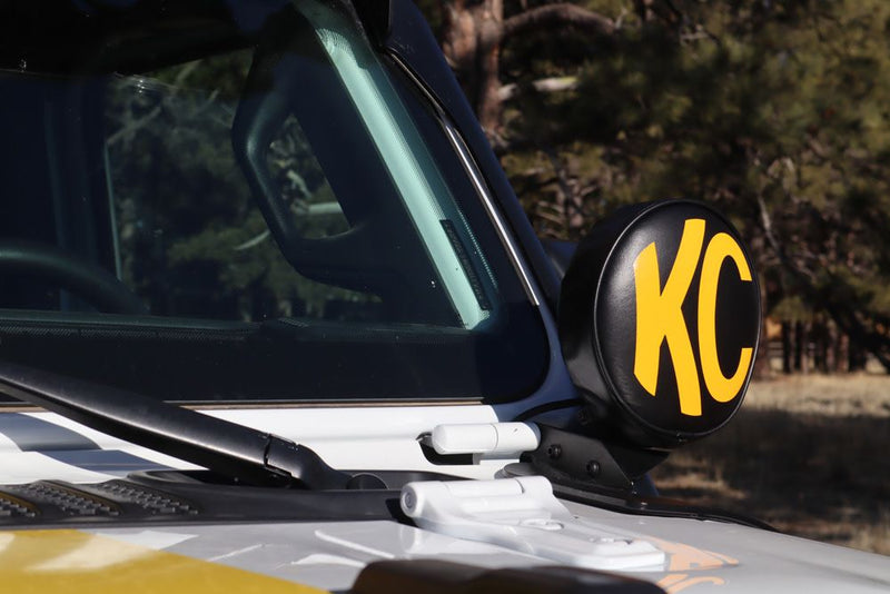 KC HiLiTES 6" Round Light Cover & Shield, KC soft covers on Jeep cowl lights