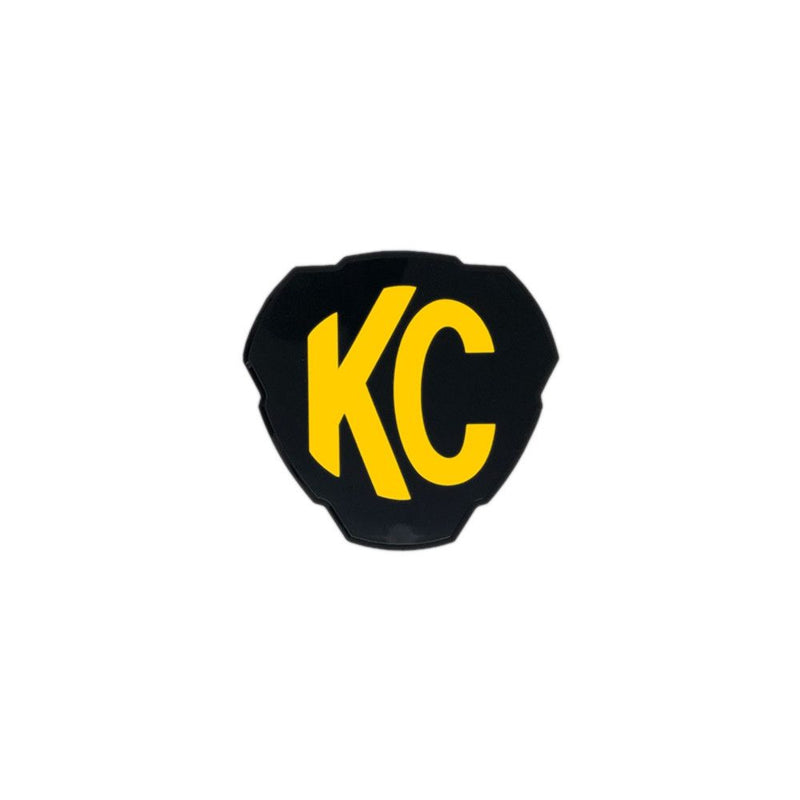KC HiLiTES FLEX ERA 3 Light Shield & Cover, black hard cover with yellow KC logo, front view