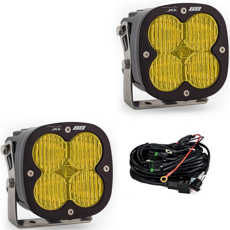 Baja Designs XL80 LED Auxiliary Light Pod Pair, with Wide Cornering pattern and Baja Amber lens, studio photo