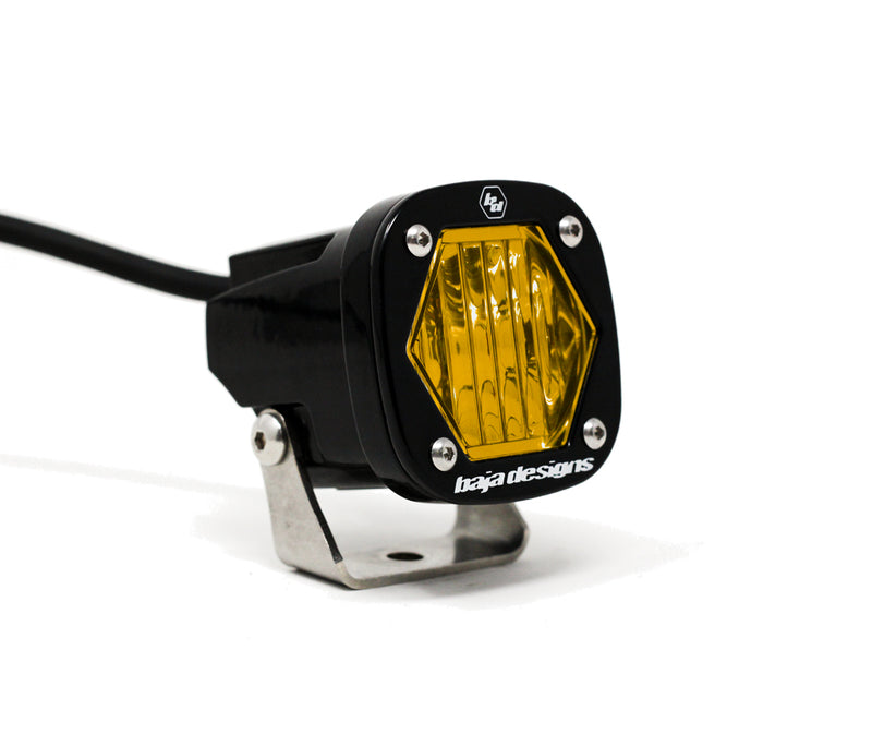 Baja Designs S1 Black LED Auxiliary Light Pod, with Wide Cornering pattern and Baja Amber lens, studio photo