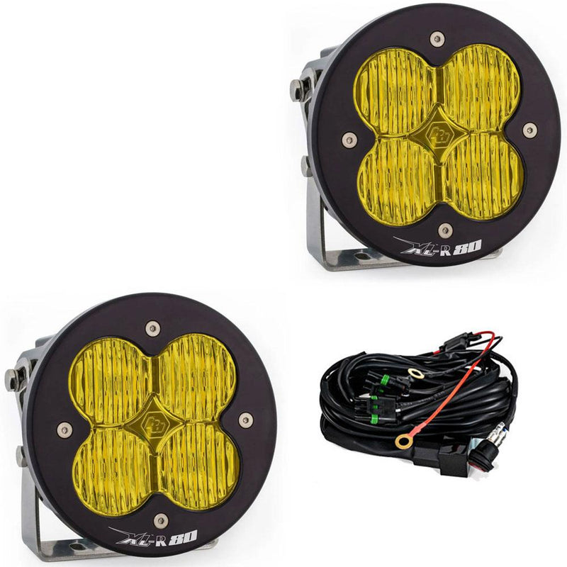Baja Designs XL-R 80 LED Auxiliary Light Pod Pair, with Wide Cornering pattern and Baja Amber lens, studio photo
