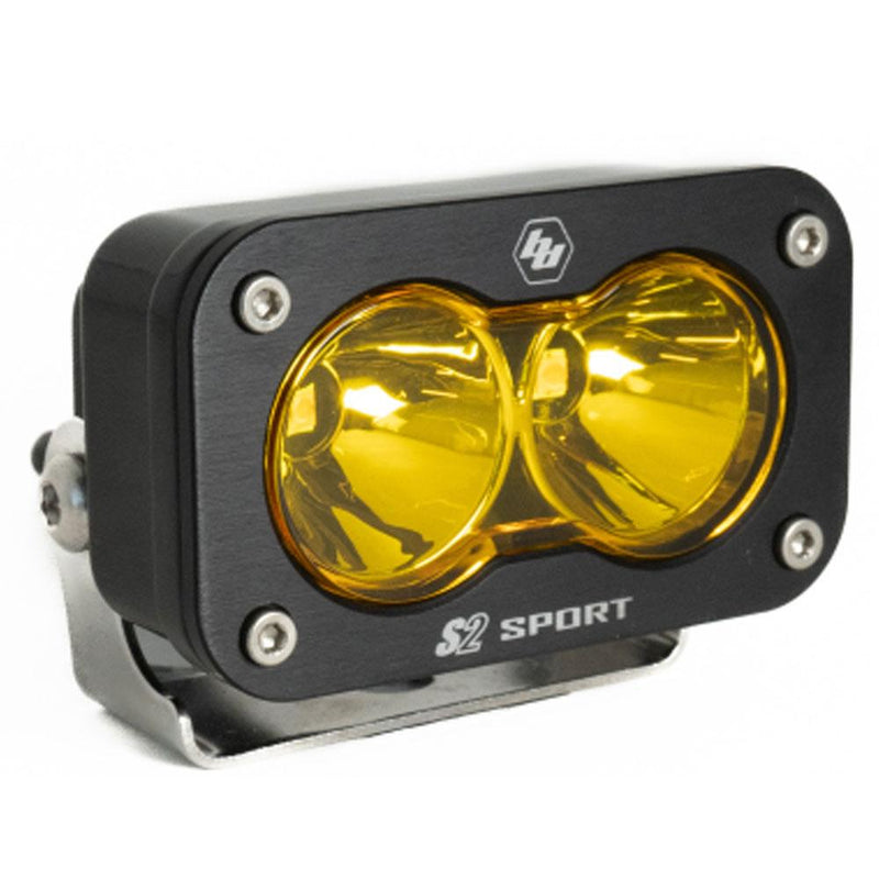 Baja Designs S2 Sport Black LED Auxiliary Light Pod, with Spot pattern and Baja Amber lens, studio photo