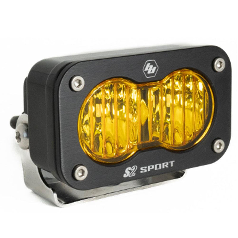 Baja Designs S2 Sport Black LED Auxiliary Light Pod, with Wide Cornering pattern and Baja Amber lens, studio photo
