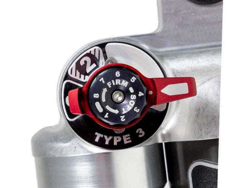 ReadyLIFT 6" MAX3.3 Suspension System Falcon 3.3 shock reservoir with the 3-position adjuster, studio close-up