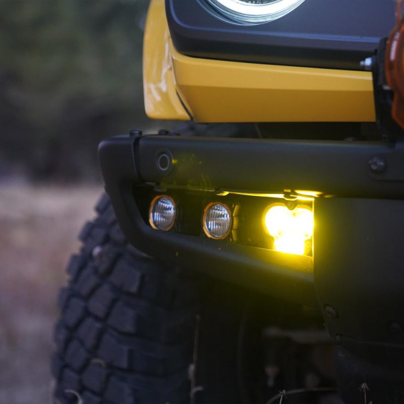 KC HiLiTES FLEX ERA SAE Fog Pocket Light Kit, Ford Bronco fog pocket with the FLEX ERA 3 lit selective yellow