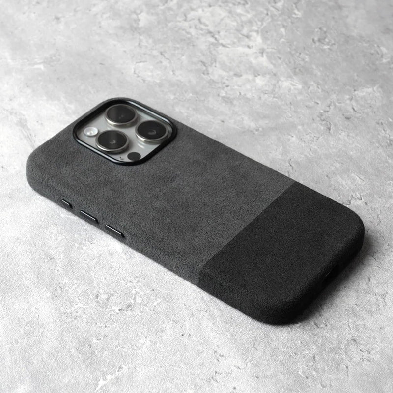 Alcantara Elegance Premium iPhone Case Luxurious Texture dual dark gray case phone back textured surface