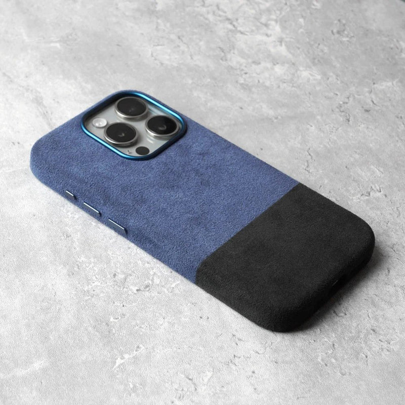ALCANTARA ELEGANCE PREMIUM IPHONE CASE LUXURIOUS TEXTURE iphone 15 pro max dual blue black case phone inside