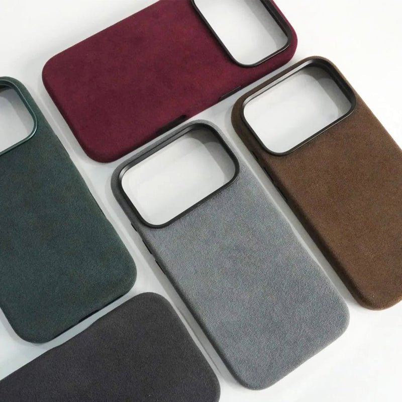 ALCANTARA ELEGANCE PREMIUM IPHONE CASE LUXURIOUS TEXTURE multiple cases brown dark gray light gray green red
