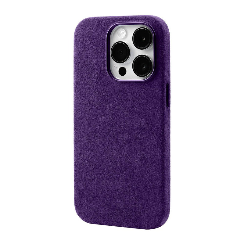 alcantara elegance premium iphone case luxurious texture violet alcantara iphone case angled view