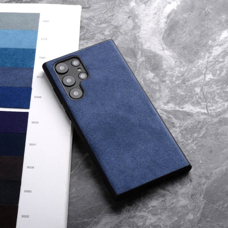 Alcantara Luxe Premium Samsung Galaxy Case Textured Finish dark blue alcantara case back view color swatches