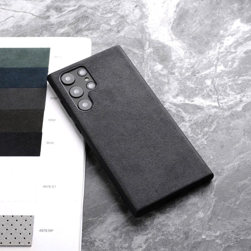 Alcantara Luxe Premium Samsung Galaxy Case Textured Finish dark gray alcantara case back view color swatches
