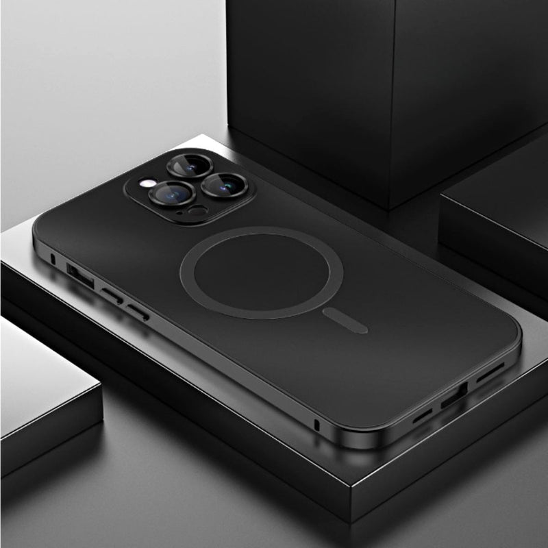 Aluminum Luxe Premium iPhone Case Snap Lock Feature black magsafe case iphone 14 pro max angled view