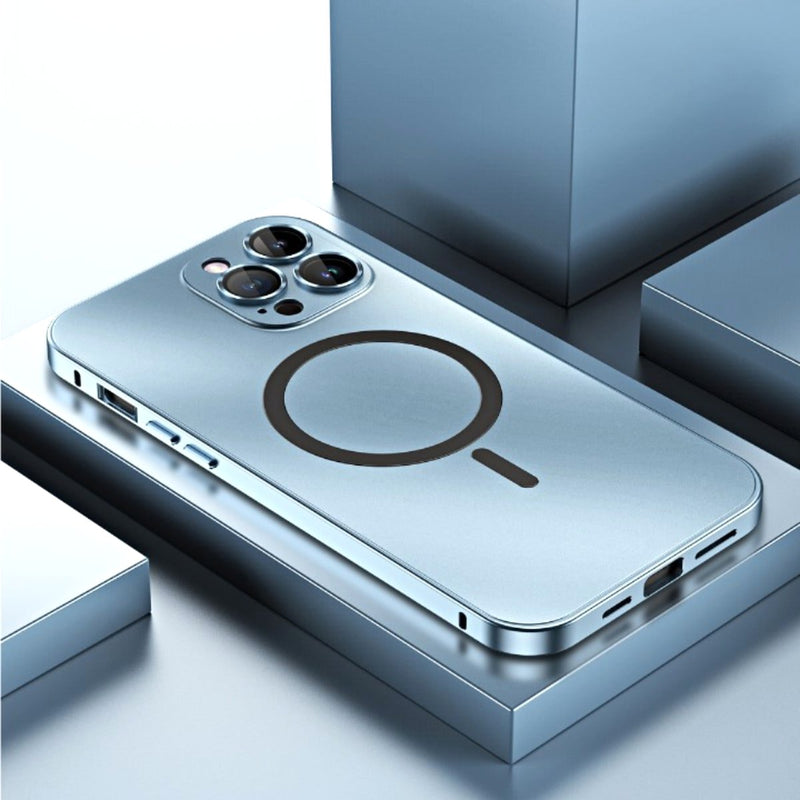 Aluminum Luxe Premium iPhone Case Snap Lock Feature blue magsafe case iphone 14 pro max lying geometric blocks