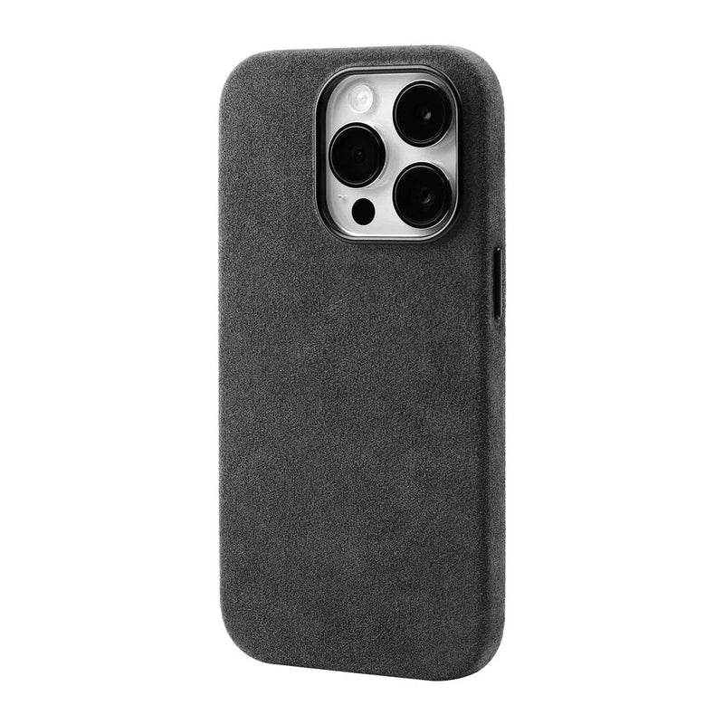 Alcantara Elegance Premium iPhone Case dark gray back view camera control button cutout