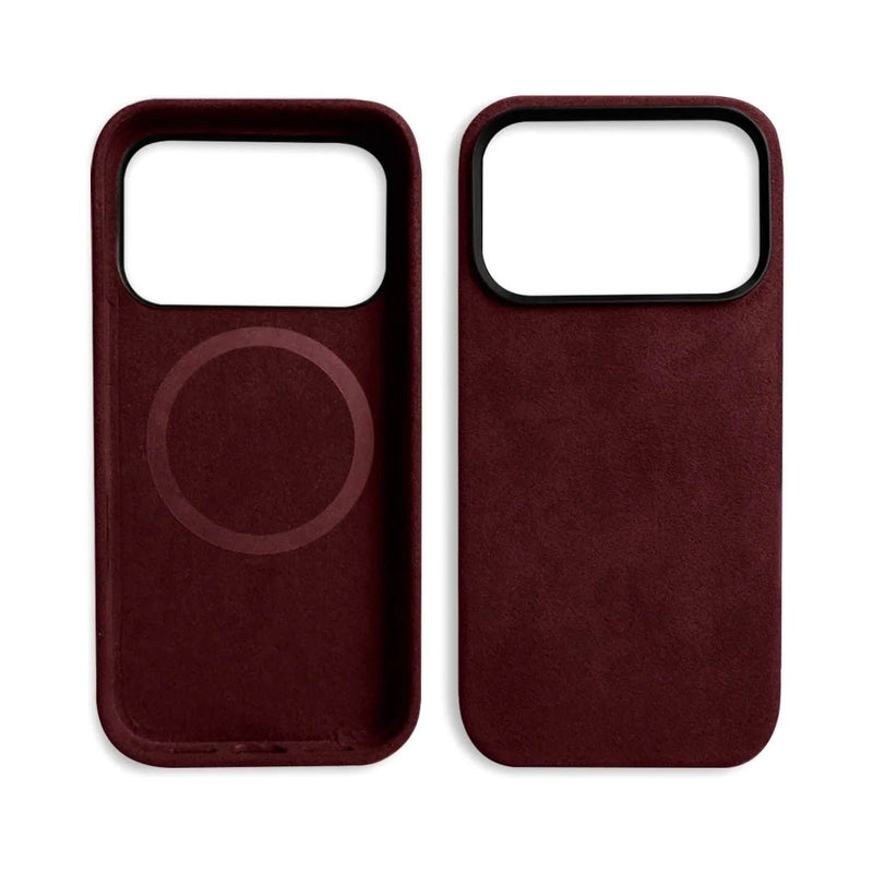 Alcantara Elegance Premium iPhone Case red front back halves magsafe ring inside