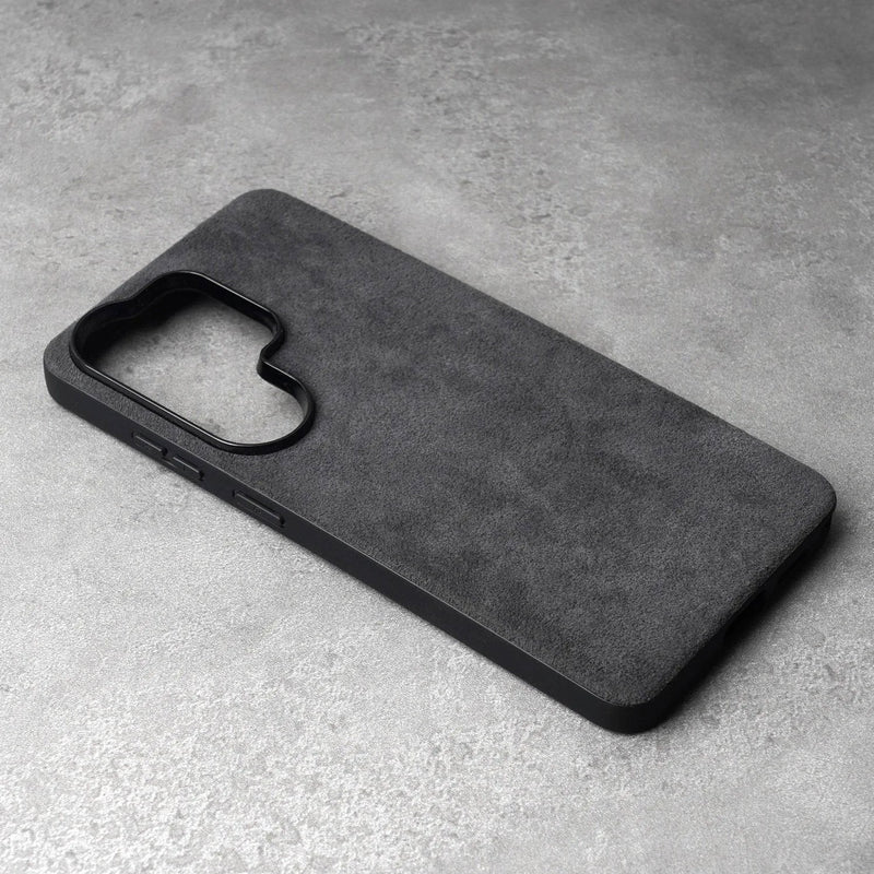 Alcantara Luxe Premium Samsung Galaxy Case Textured Finish dark gray case back side buttons