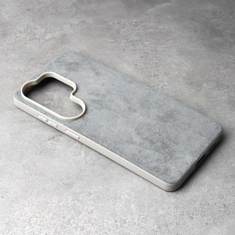 Alcantara Luxe Premium Samsung Galaxy Case Textured Finish light gray case back side buttons