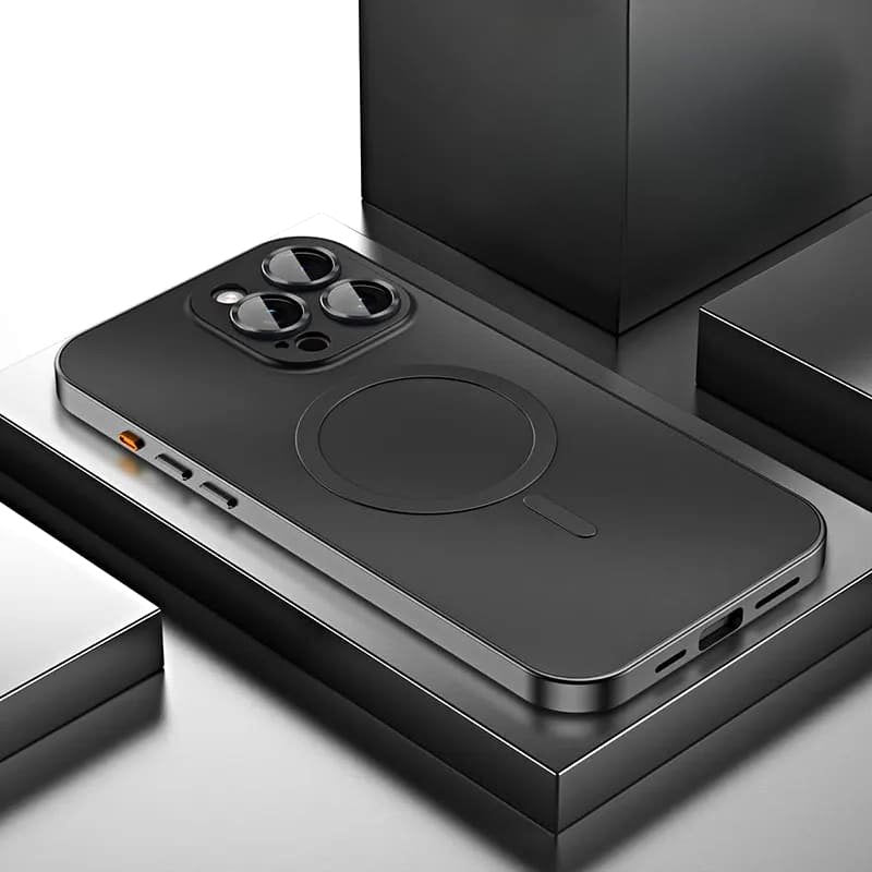 Aluminum Luxe Premium iPhone Case Snap Lock Feature black titanium case back magsafe camera control button