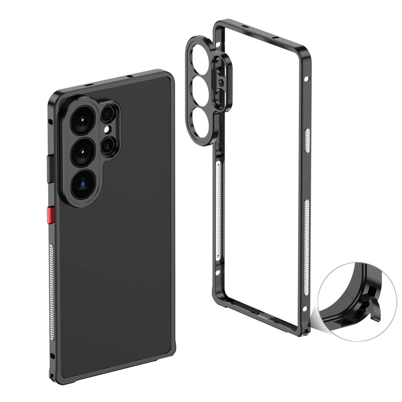 Aurum Shield Aluminum Metal Bumper Case Luxe Finish Samsung black bumper case exploded view corner detail