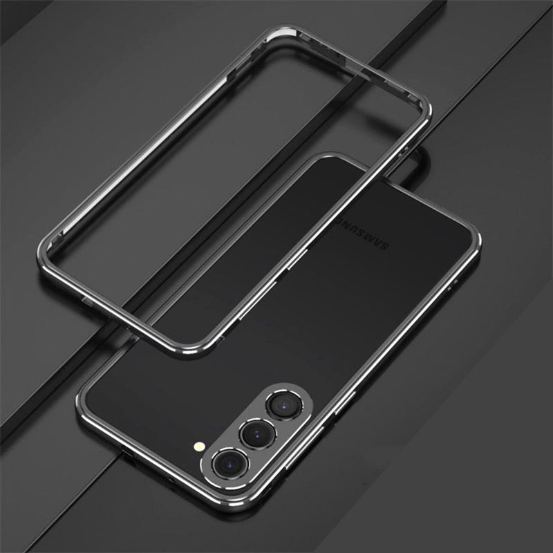 Aurum Shield Aluminum Metal Bumper Case Luxe Finish Samsung silver aluminum bumper case black Samsung phone back view