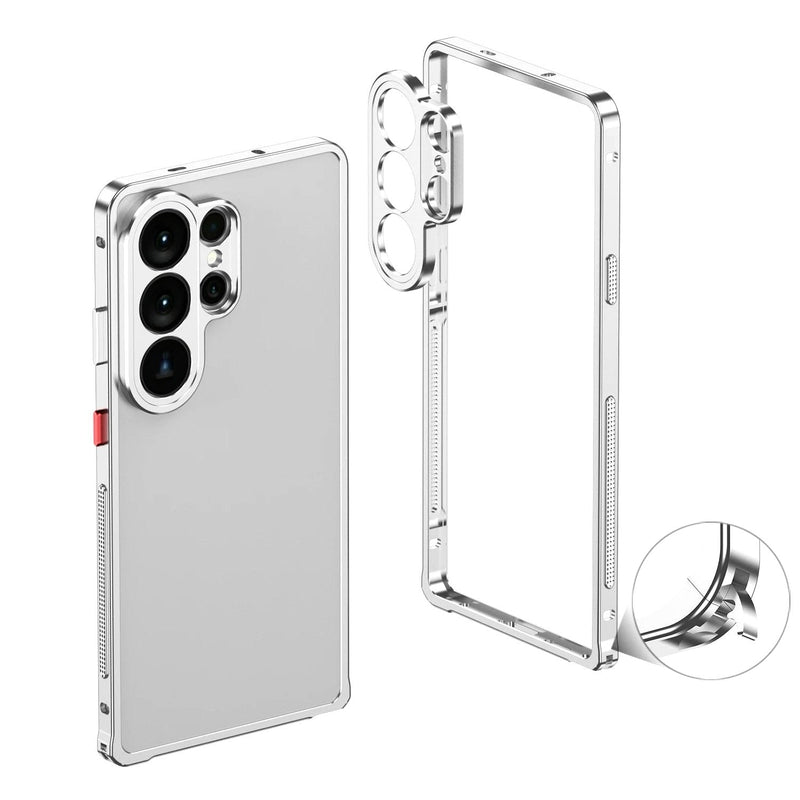 Aurum Shield Aluminum Metal Bumper Case Luxe Finish Samsung silver bumper case exploded view corner detail