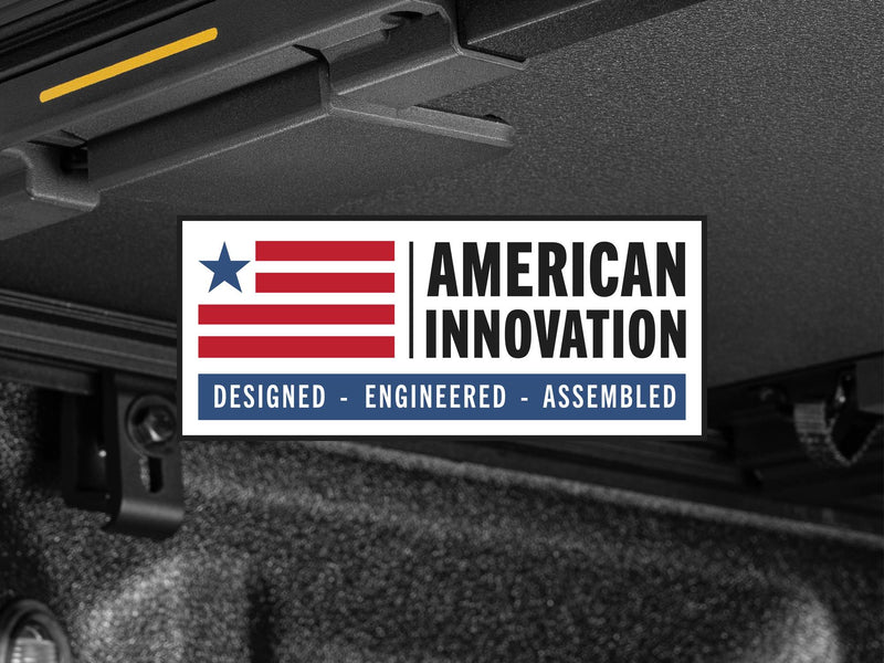 BAKFlip MX4 EZ-Lift panel detail with an American Innovation designed, engineered, assembled badge