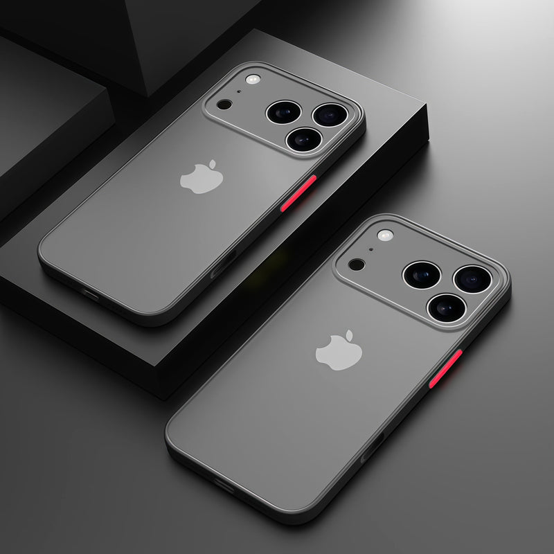 Elysian Shield Shockproof Matte iPhone Case Sleek Finish two black cases translucent gray back red buttons black blocks