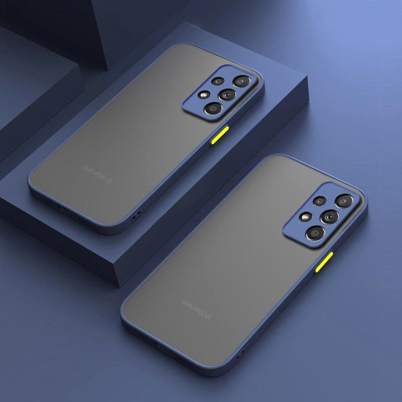 Elysium Shield Shockproof Matte Samsung Galaxy Case Enhanced Grip two dark blue cases matte grey back dark blue edges camera island
