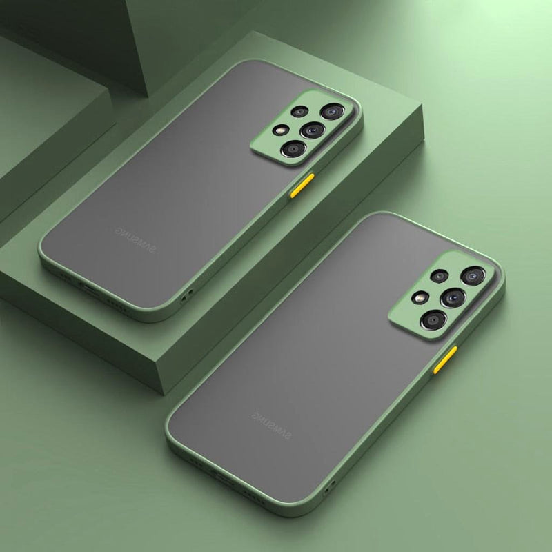 Elysium Shield Shockproof Matte Samsung Galaxy Case Enhanced Grip two green cases matte grey back green edges camera island