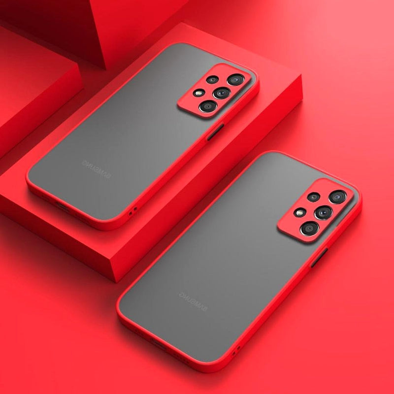 Elysium Shield Shockproof Matte Samsung Galaxy Case Enhanced Grip two red cases matte grey back red edges camera island