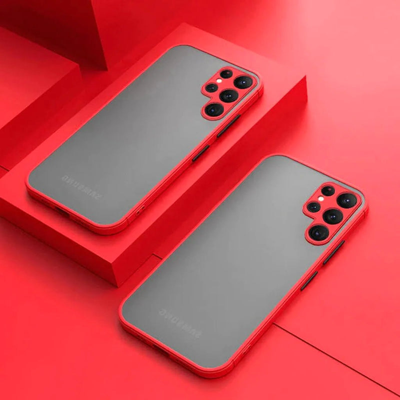 Elysium Shield Shockproof Matte Samsung Galaxy Case Enhanced Grip two red cases matte grey back red edges camera island