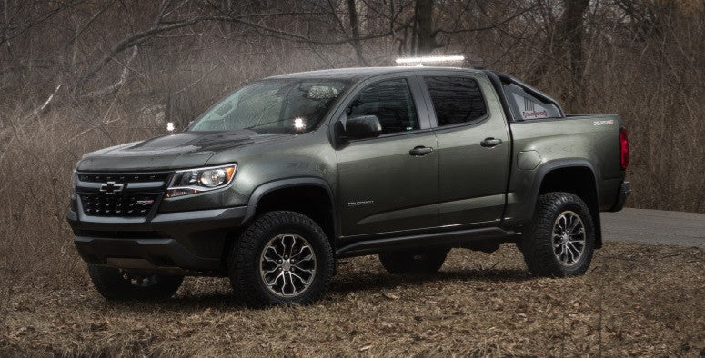 Baja Designs Squadron Pro A-Pillar Light Kit for 2014-2018 Silverado/Sierra 1500 / 2015-2019 Colorado/Canyon, shown installed on a vehicle