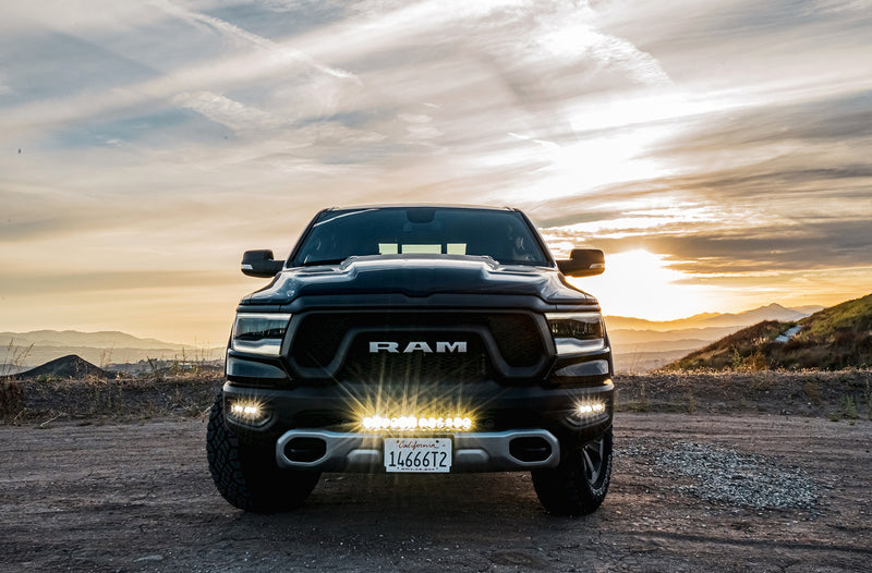 Baja Designs OnX6+ 20" Bumper Light Bar Kit for 2019-2024 Ram 1500 Rebel, shown installed on a vehicle