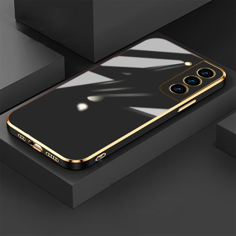 Luxe Horizon Premium Samsung Case Sleek Matte Finish black gold trim s25 case angled view