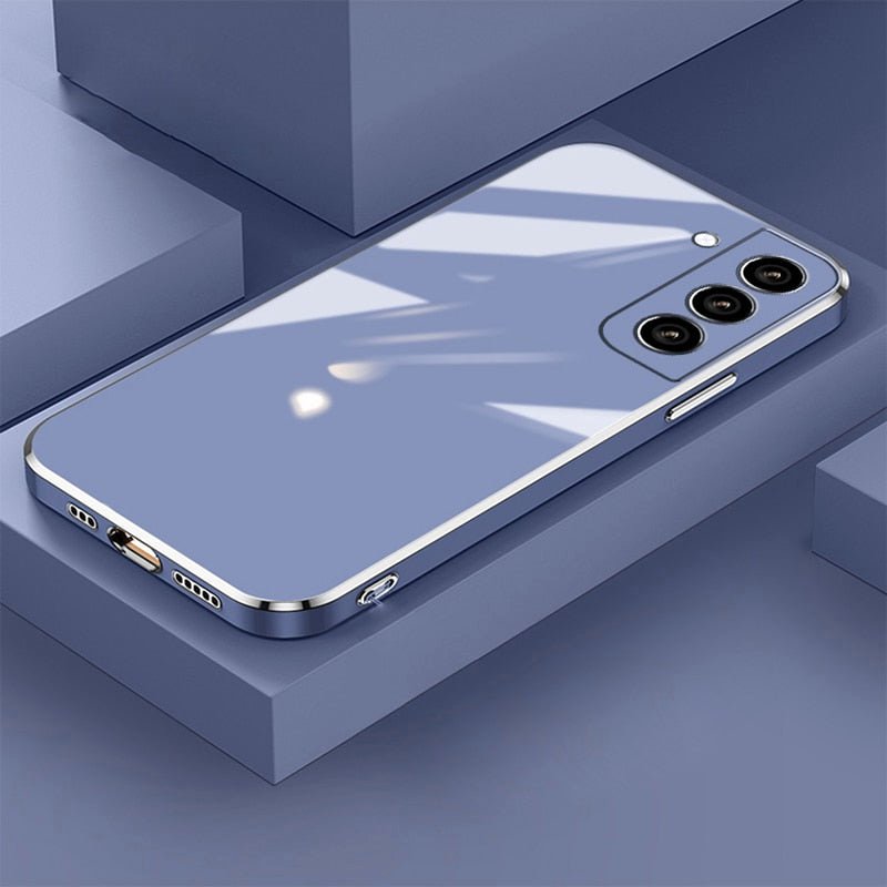Luxe Horizon Premium Samsung Case Sleek Matte Finish blue silver trim s25 case angled view