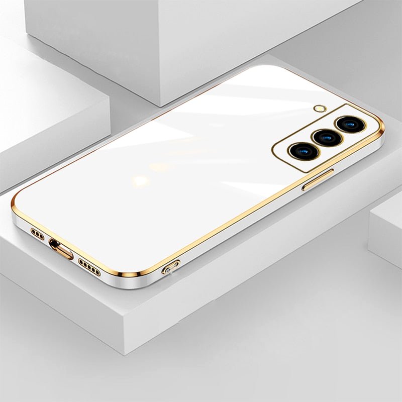 Luxe Horizon Premium Samsung Case Sleek Matte Finish white gold trim s25 case angled view
