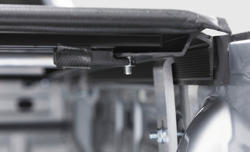 Studio close-up of the side lock holding the rear rail to the side rail