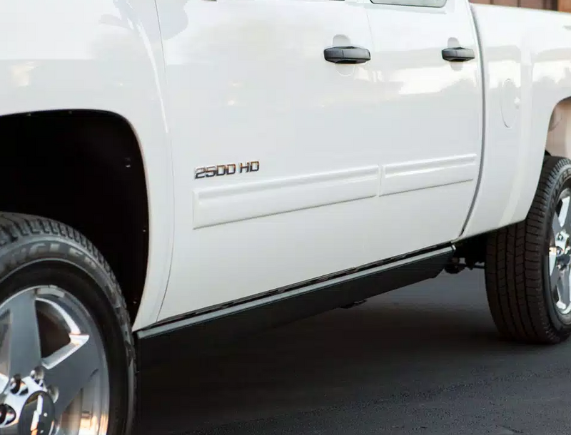 White heavy-duty pickup door panels with the running board tucked beneath