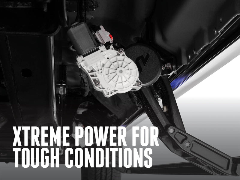 Motor and linkage close-up with the caption XTREME POWER FOR TOUGH CONDITIONS.