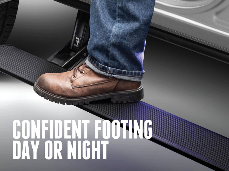 Boot on the deployed board with the caption CONFIDENT FOOTING DAY OR NIGHT.