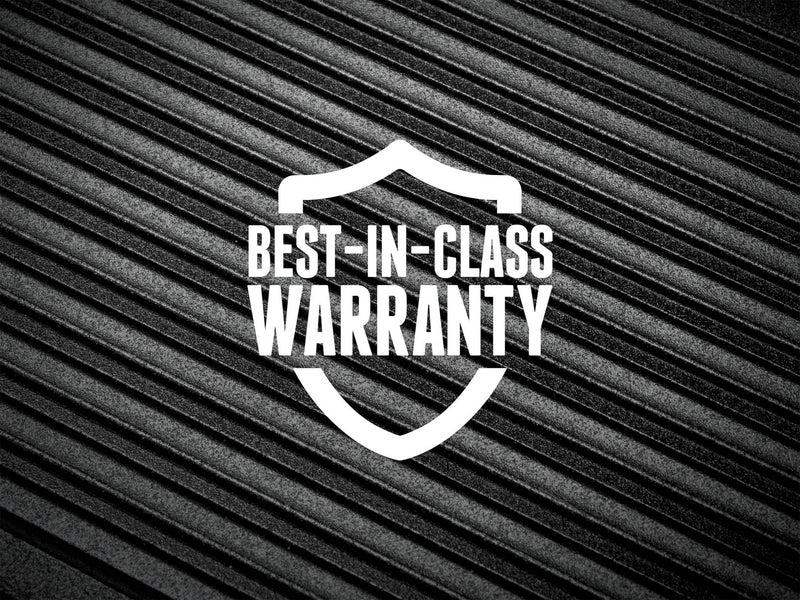 BEST-IN-CLASS WARRANTY shield graphic over a ribbed step texture.