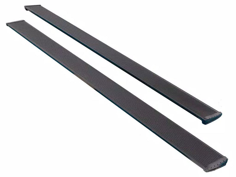 Pair of black PowerStep Xtreme running boards shown full length on a white background.