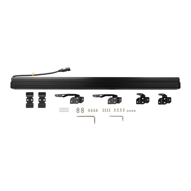 ARB Slimline LED light bar shown with mounting brackets and hardware on white