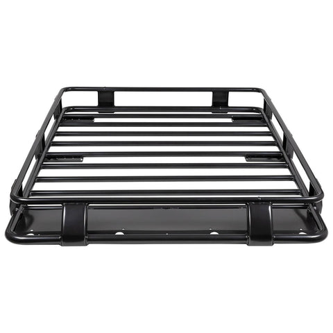 ARB Classic steel roof rack cage on white, a black round tube rack with raised perimeter rails, spaced cross bars and mounting legs