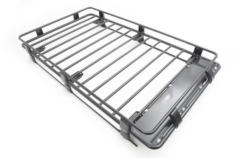 ARB Classic steel roof rack cage in a dark gray finish on white, seen from the rear corner