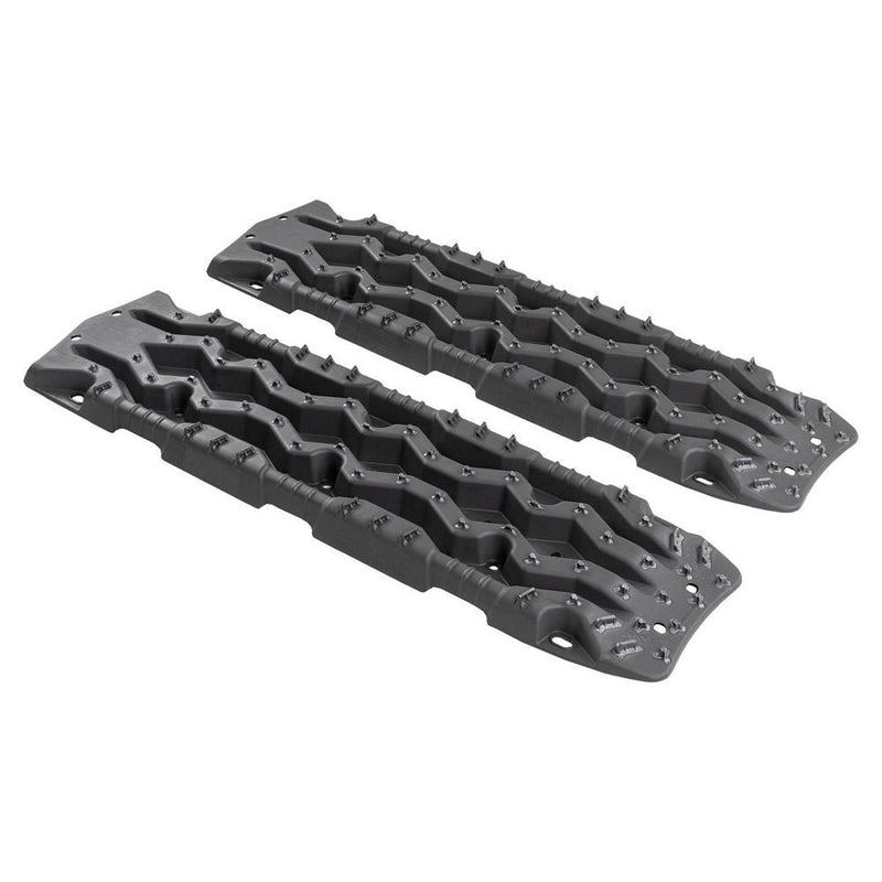 ARB TRED Pro recovery board in black, black nodules, showing the SIPE-LOCK tooth profile and the shovel end, in use