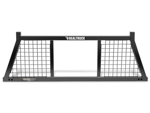 BackRack Half Safety Headache Rack: black rack seen straight on, with welded mesh outer panels and an open center