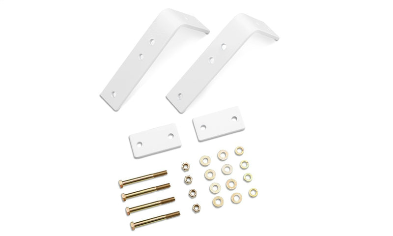 BackRack Light Bar Brackets in white, pair of brackets and hardware laid out on white