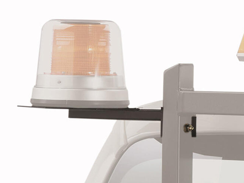 BackRack Light Brackets: A black bracket plate mounts a clear beacon light to the upright of a ghosted headache rack