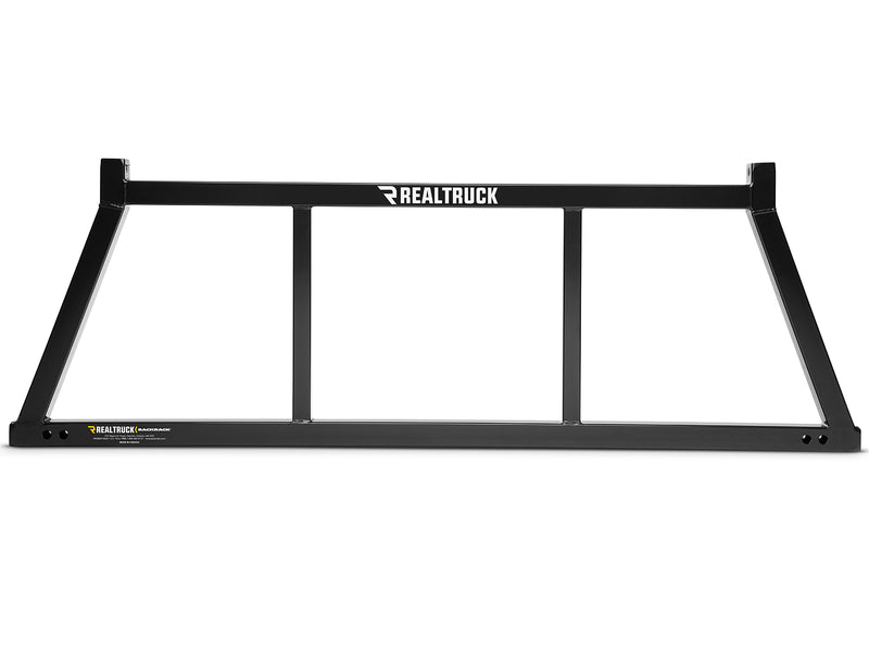 BackRack Open: front view of a black open headache rack frame with three window openings on a white background